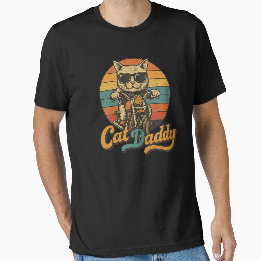 Cat Daddy Retro Motorcycle Cool Cat Design by flagylART T-Shirts, Hoodie, Sweatshirt | BlankRebels.com (Image 1)