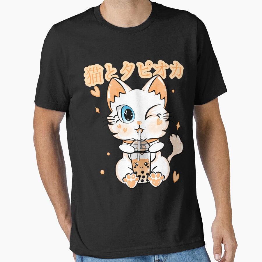 Cute Bubble Tea Kawaii Neko Cat Japanese Tapioca Peach by ZNOVANNA T-Shirts, Hoodie, Sweatshirt | BlankRebels.com (Image 1)