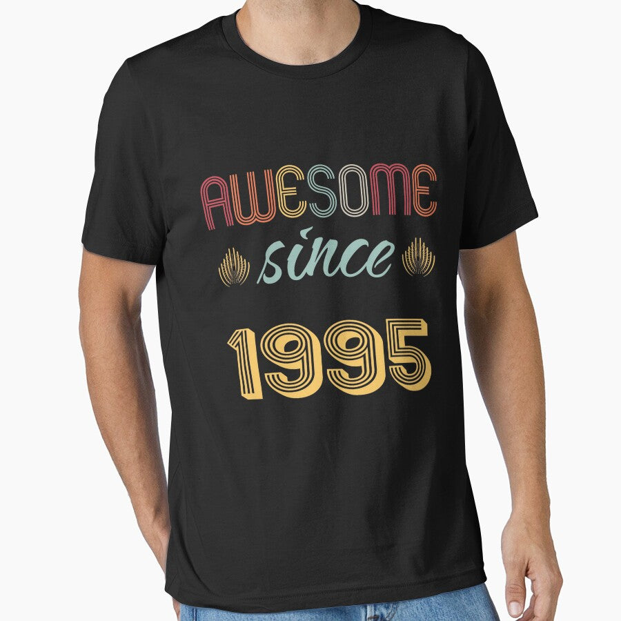 Vintage 1995 Awesome Since Birthday Retro Style T-Shirt, Unisex Graphic Tee Gift Idea by johnharry3 Hoodie,... (Image 1)