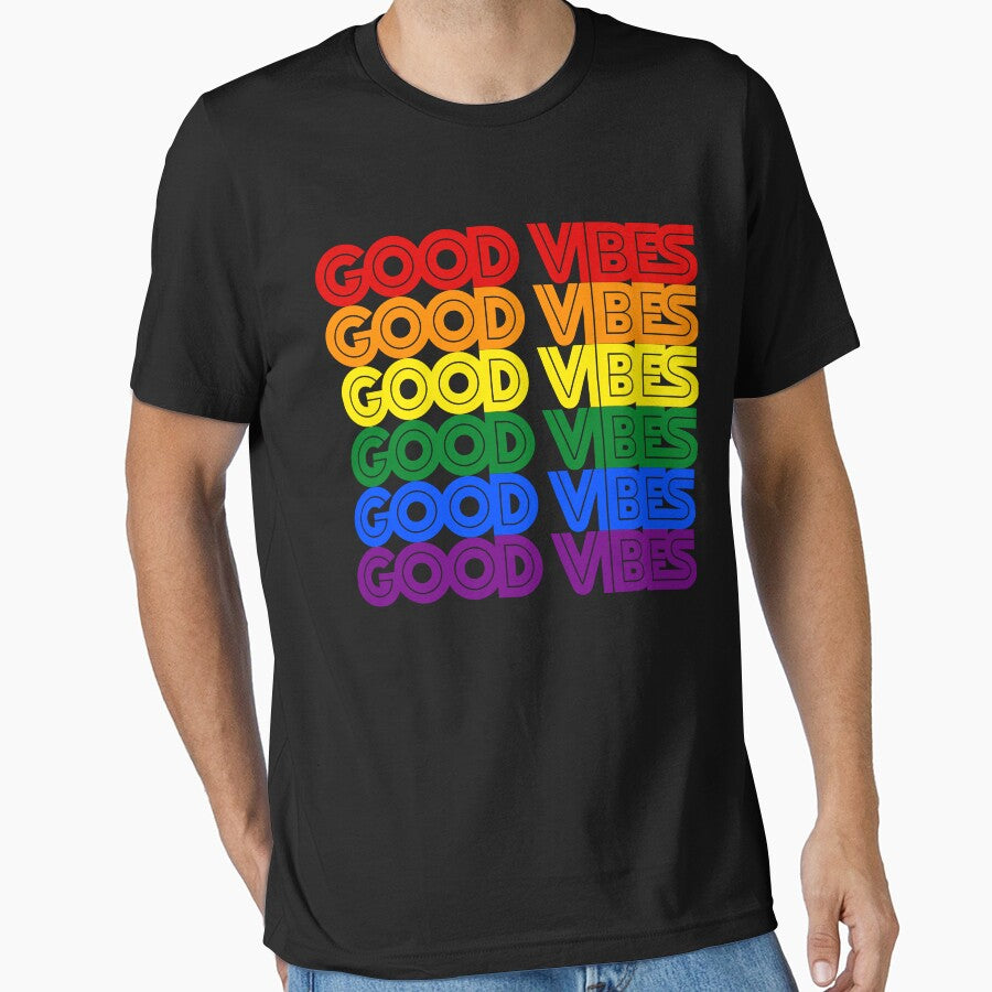 Bold font Good vibes quote pride colors by NerdnGeekshop T-Shirts, Hoodie, Sweatshirt | BlankRebels.com (Image 1)