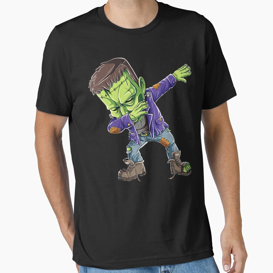 Dabbing Frankenstein Funny Halloween Gift Men Monster Zombie T-Shirt by ebonyvve8mattie