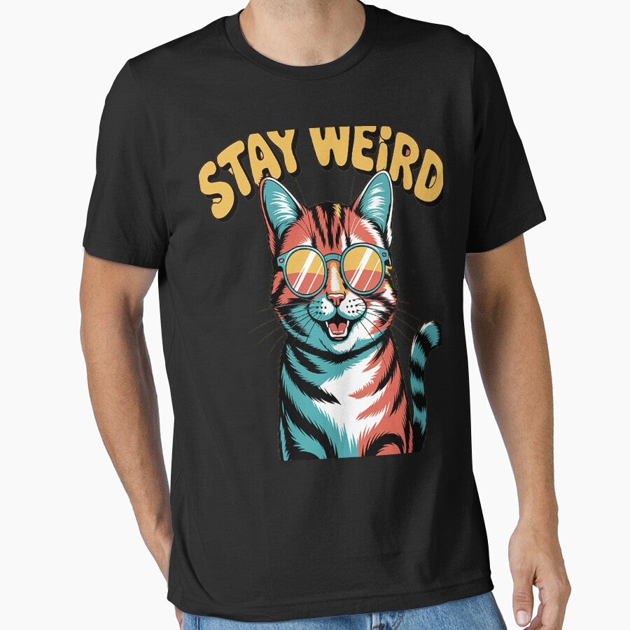 Stay Weird Awesome 80s Abstract Cool Cat by StuffNestie T-Shirts, Hoodie, Sweatshirt | BlankRebels.com (Image 1)