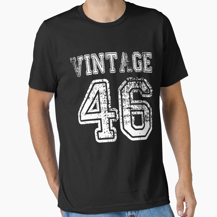 Vintage 46 1946 2046 T-shirt Birthday Gift Age Year Old Boy Girl Cute Funny Man Woman Jersey Style by... (Image 1)