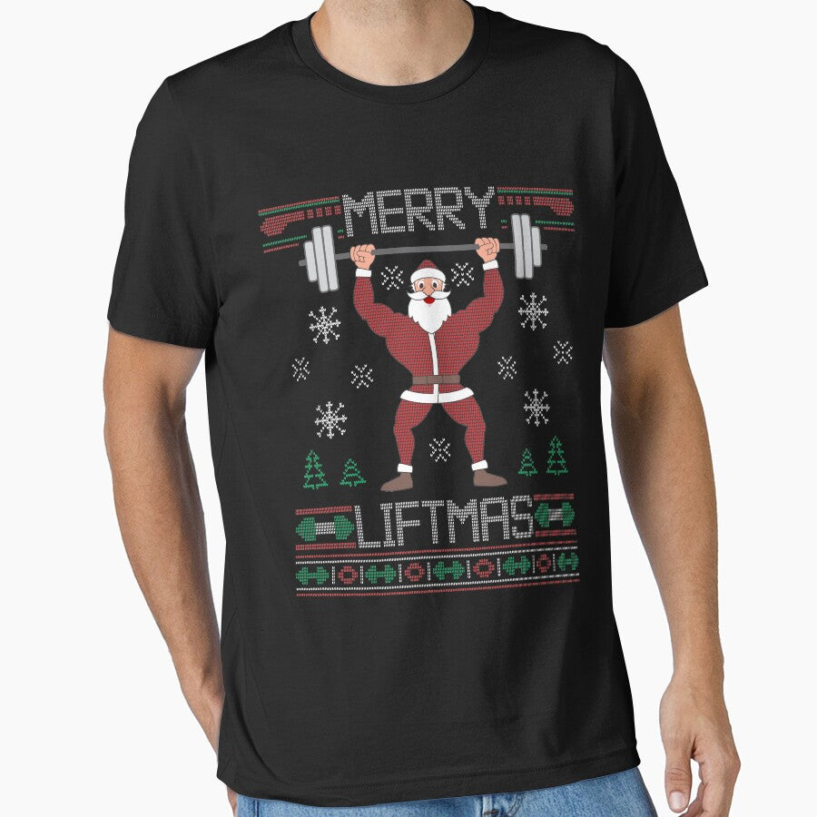 Merry Liftmas T-Shirt  Ugly Christmas Sweater Workout Shirt by BrainCandyClothing