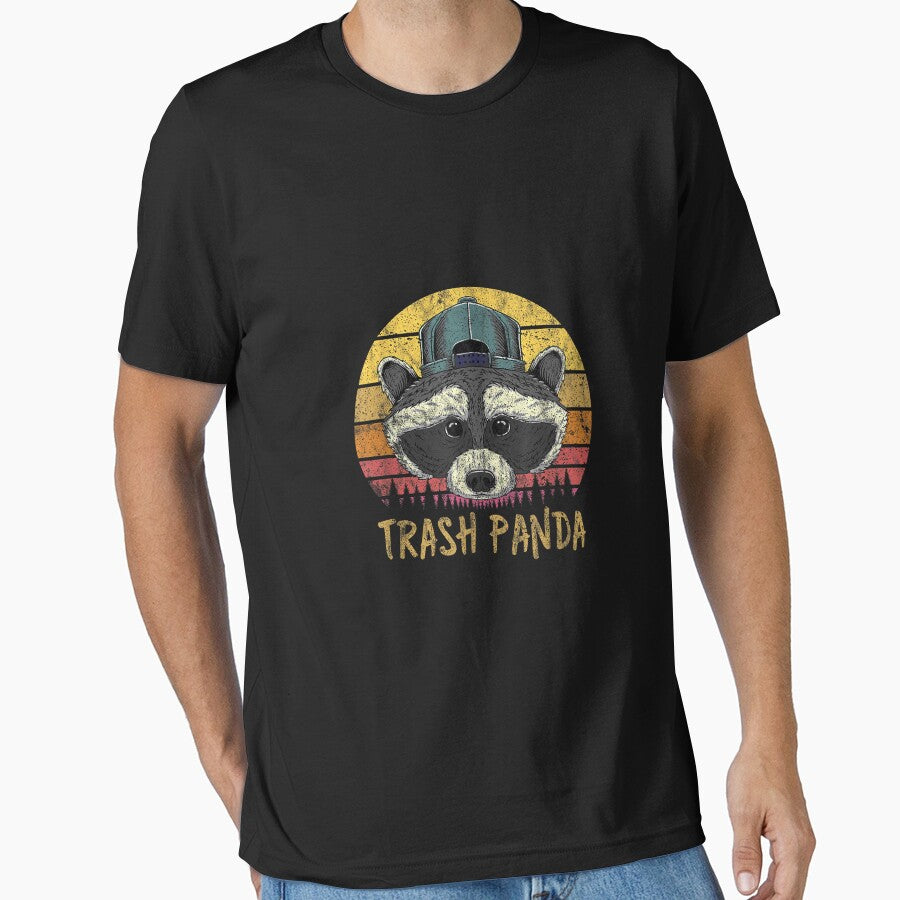 Raccoon Trash Panda Retro Sunset Funny Vintage Graphic Print T-Shirt by YolandaRoberts Hoodie, Sweatshirt (Image 1)