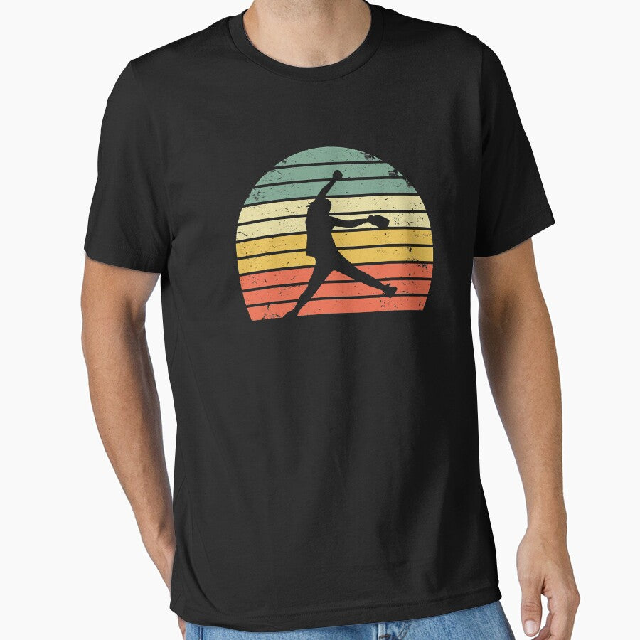 Vintage Softball Girl Pitching Silhouette Retro Sunset by MichelSorour T-Shirts, Hoodie, Sweatshirt (Image 1)