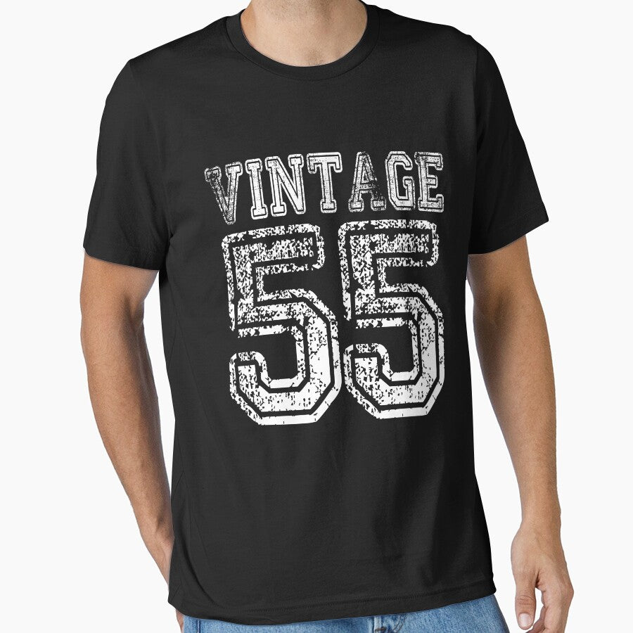 Vintage 55 2055 1955 T-shirt Birthday Gift Age Year Old Boy Girl Cute Funny Man Woman Jersey Style by... (Image 1)