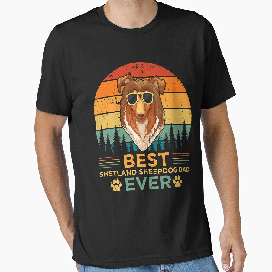 Mens Retro Vintage Sunset Best Shetland Sheepdog Dad Father's Day by AnnClark8 T-Shirts, Hoodie, Sweatshirt (Image 1)