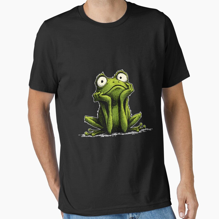 Sad Frog Sitting – Cartoon Frog With Existential Vibes by WakaWakoStudio T-Shirts, Hoodie, Sweatshirt (Image 1)