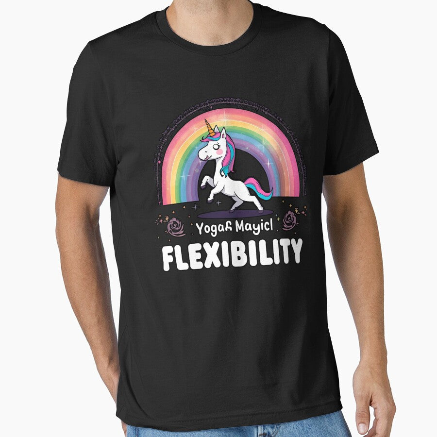 Unicorn doing yoga pose and rainbow aura shining, Magical Flexibility 2 by Neon G