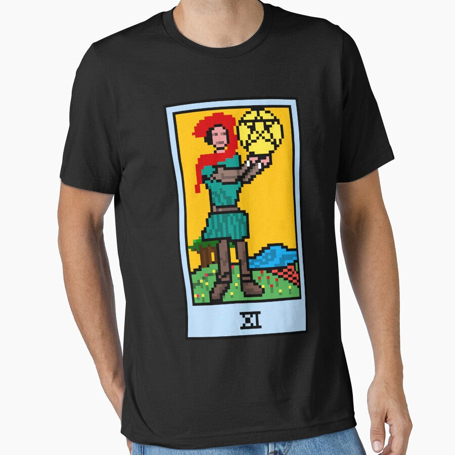 Wait, is this pixel art tarot? Black - Minor Arcana 'Page of Pentacles' (Design for T-shirt, stickers and other... (Image 1)