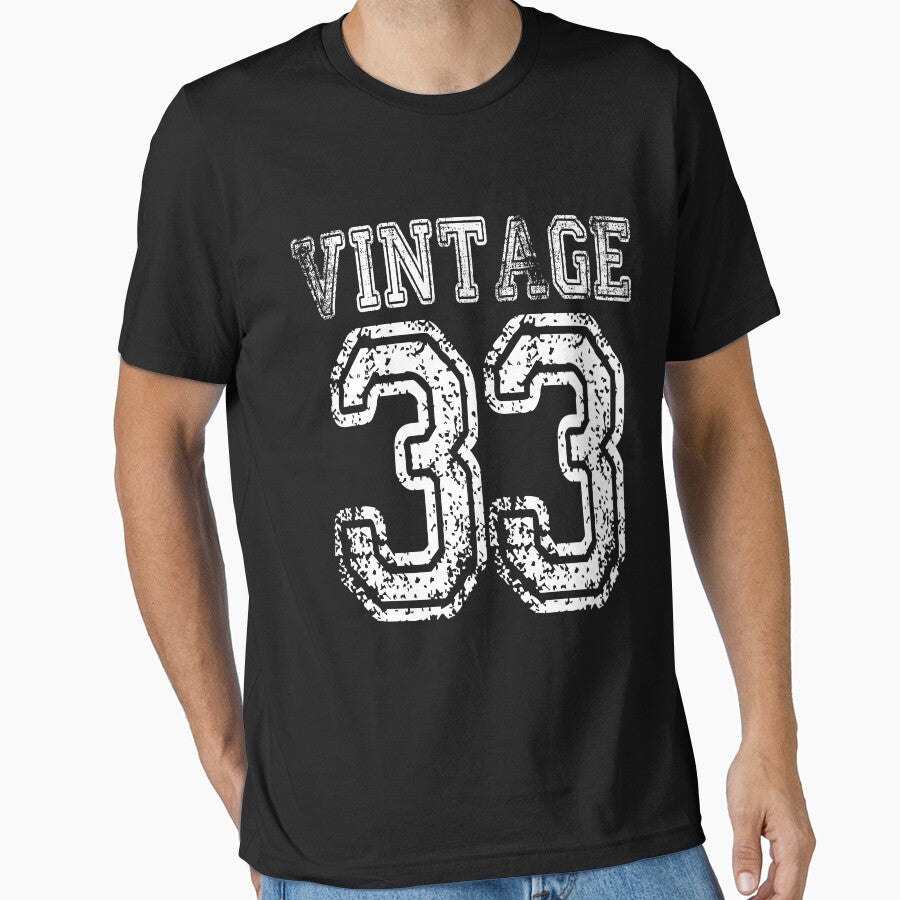 Vintage 33 2033 1933 T-shirt Birthday Gift Age Year Old Boy Girl Cute Funny Man Woman Jersey Style by... (Image 1)