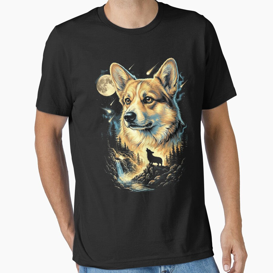 Corgi Howling At The Moon Wolves Meme Mystic Nature Wildlife by jakaun T-Shirts, Hoodie, Sweatshirt (Image 1)