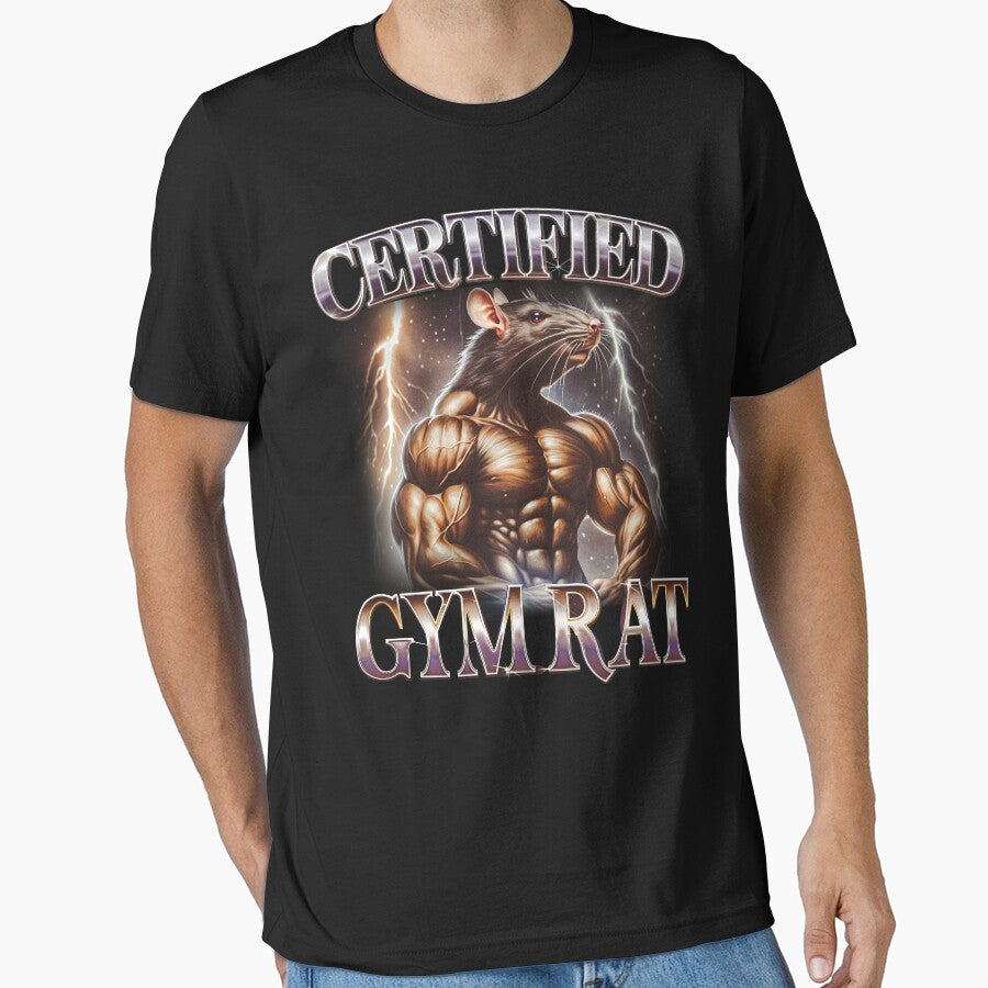 Certified Gym Rat Funny Vintage 90s Style T-Shirt, Unisex Retro Gym Graphic Tee, 90s Rat Shirt, Gym Lovers... (Image 1)