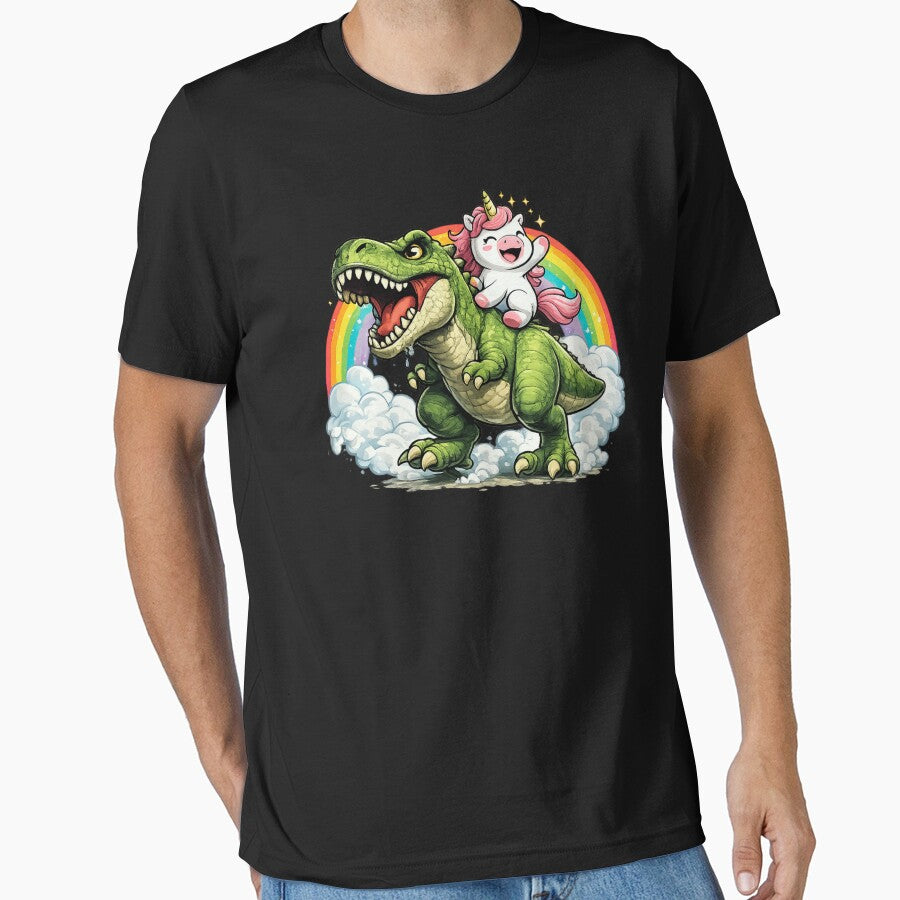 Unicorn Riding Dinosaur – Cute Fantasy Unicorn & Dino Graphic | Whimsical T-Shirt & Gifts by Teetreasure2... (Image 1)