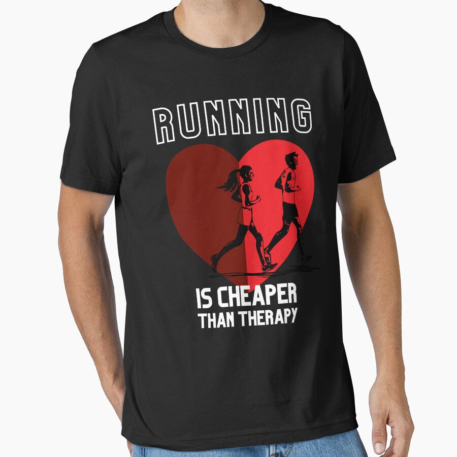 RUNNING IS CHEAPER THAN THERAPY - COUPLE RUNNING HEART by ARUN VASWANI T-Shirts, Hoodie, Sweatshirt (Image 1)