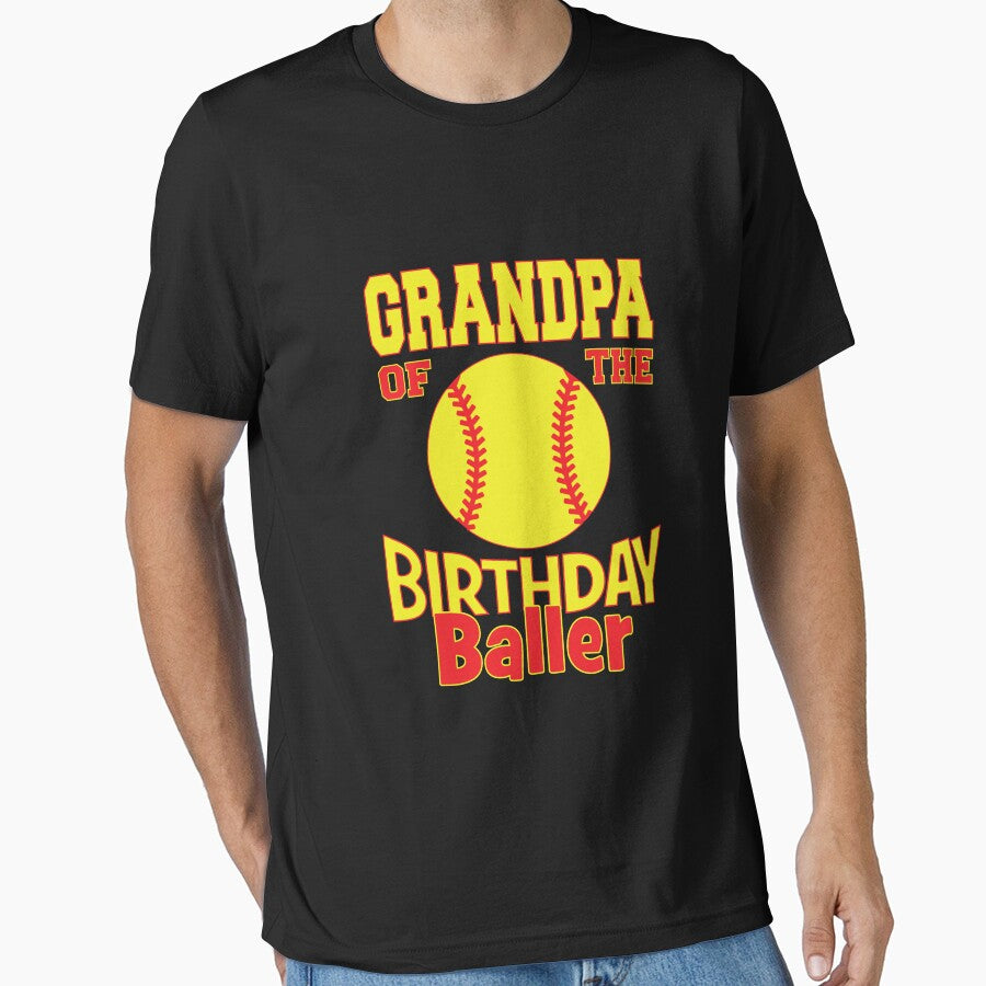 Grandpa Of The Birthday Baller Softball Lover B-day Party print by Grabitees