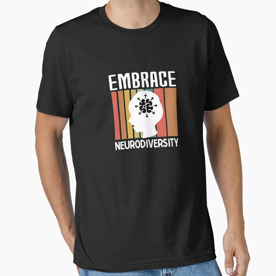Embrace Neurodiversity Vintage Brain Design – Retro Sunset ADHD & Autism Pride Art by Suzy Perez Art T-Shirts,... (Image 1)
