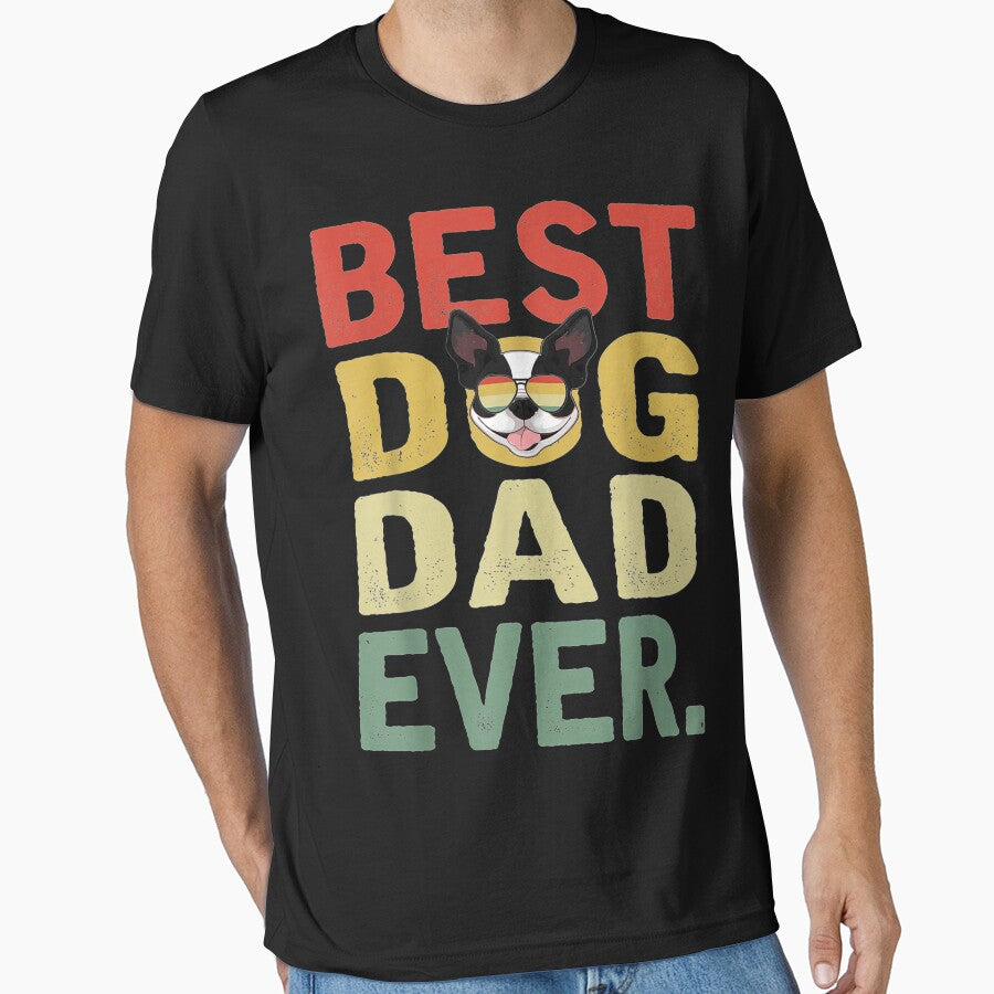 Mens Vintage Best Dog Dad Ever Gift Boston Terrier Dog Lover by ArtsByMichelle T-Shirts, Hoodie, Sweatshirt (Image 1)