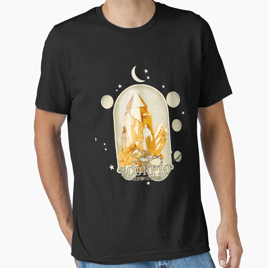 Scorpio Gemstone: Topaz crystal. Astral design. Black version by MINDTHECHERRY T-Shirts, Hoodie, Sweatshirt (Image 1)