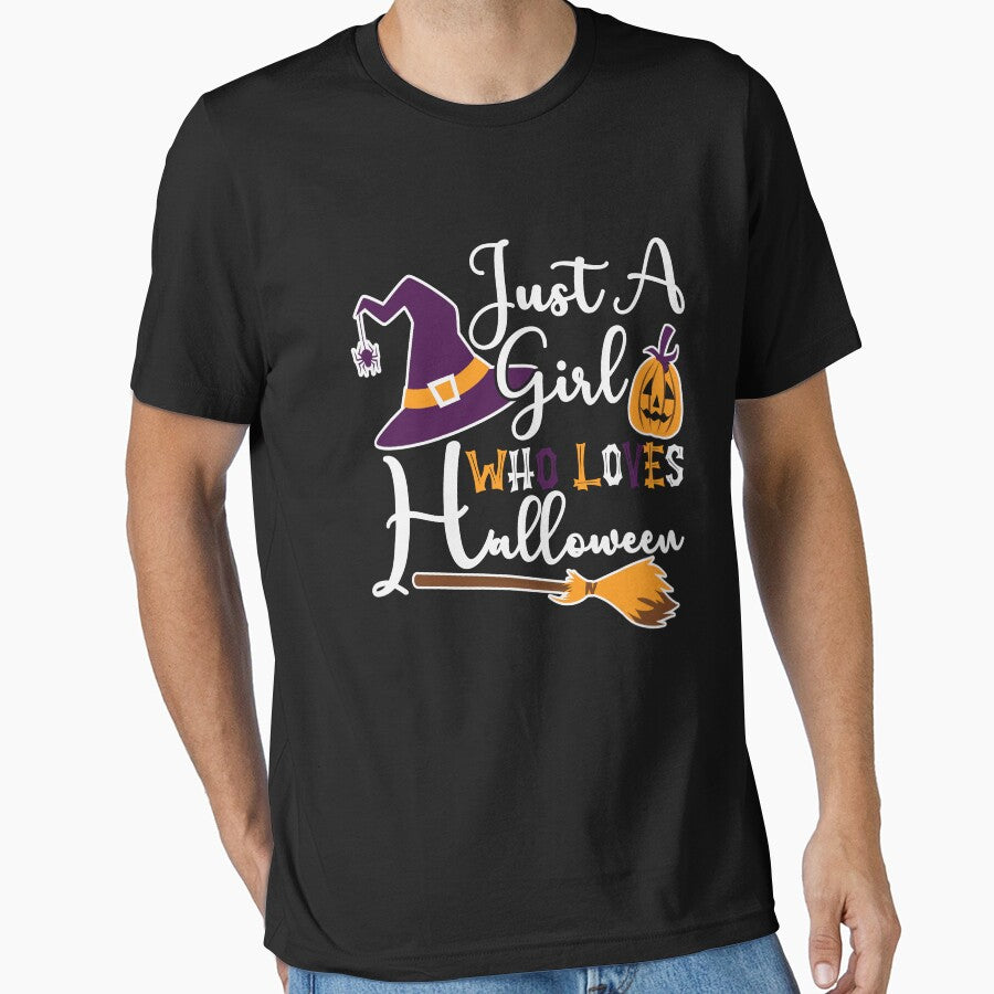 Just A Girl Who Loves Halloween Funny Halloween Girl by Teapot-art T-Shirts, Hoodie, Sweatshirt | BlankRebels.com (Image 1)