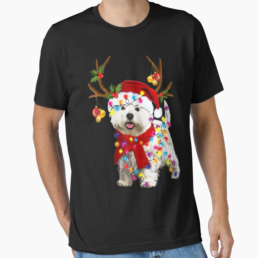 Funny Westie Dog With Reindeer Horn Funny Christmas Dog Pet by ManishDayal T-Shirts, Hoodie, Sweatshirt (Image 1)