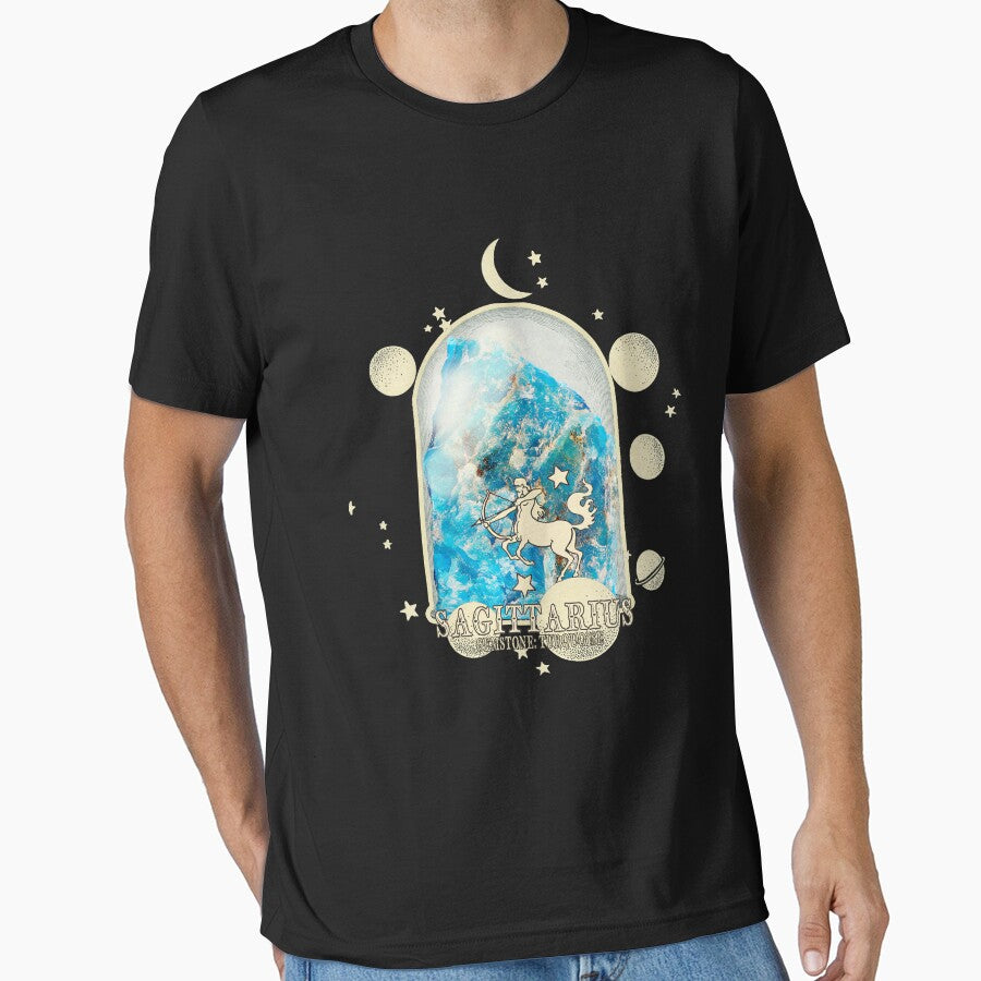 Sagittarius Gemstone: Turquoise crystal. Astral design. Black version by MINDTHECHERRY T-Shirts, Hoodie, Sweatshirt (Image 1)