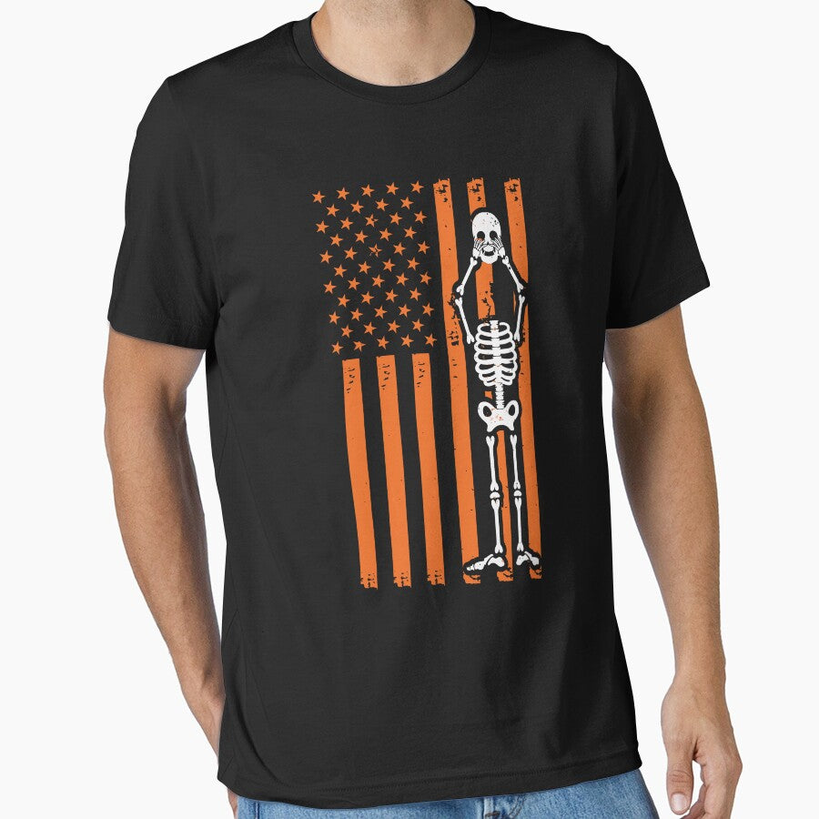 Spooky Skeleton Scary Skull And USA Flag by DNW-art T-Shirts, Hoodie, Sweatshirt | BlankRebels.com (Image 1)
