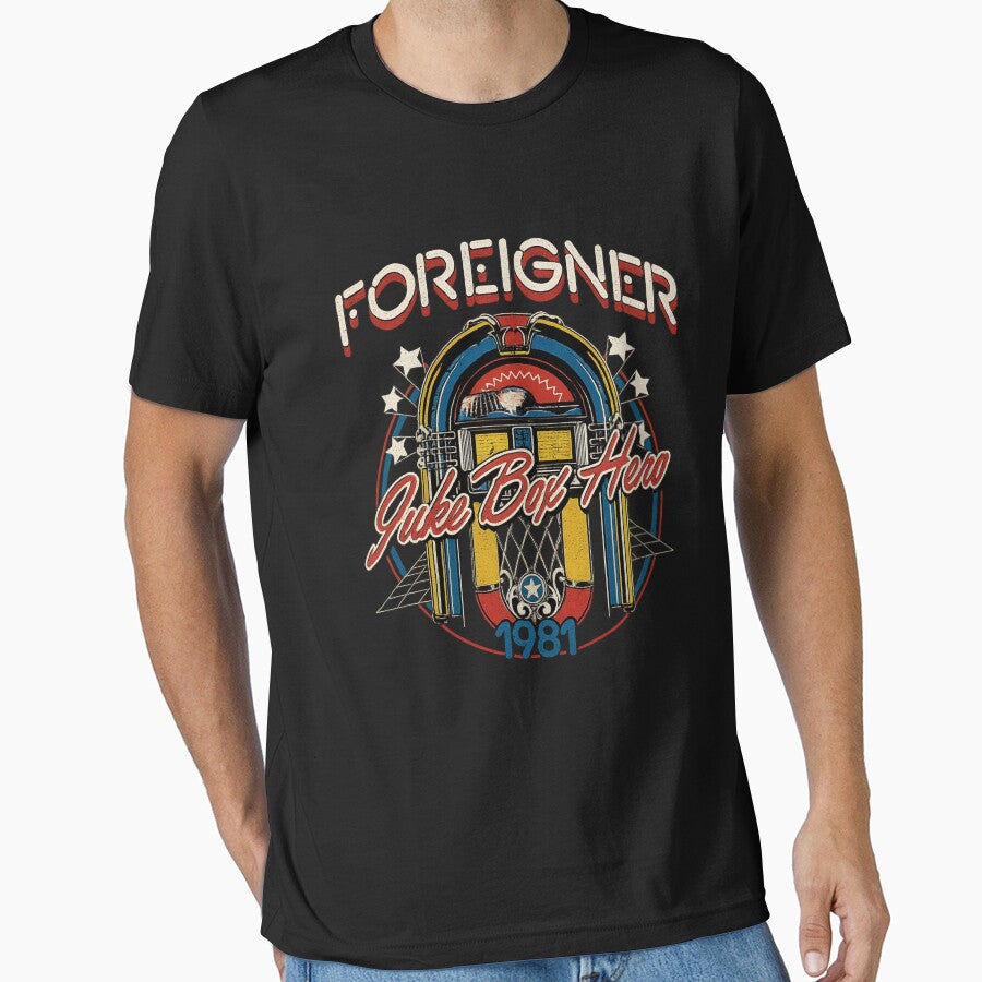 Foreigner – Juke Box Hero 1981 (Vintage Machine Badge) by ketttitisandnon T-Shirts, Hoodie, Sweatshirt (Image 1)