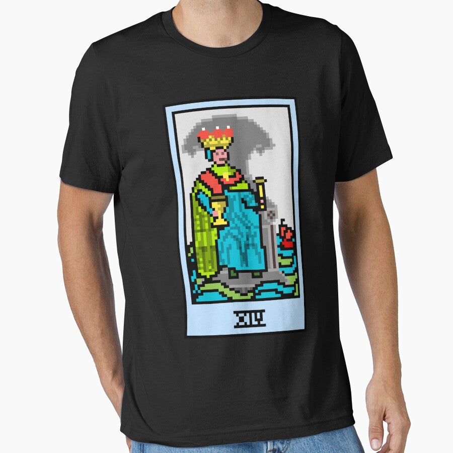 Wait, is this pixel art tarot? Black - Minor Arcana 'King of Cups' (Design for T-shirt, stickers and other... (Image 1)