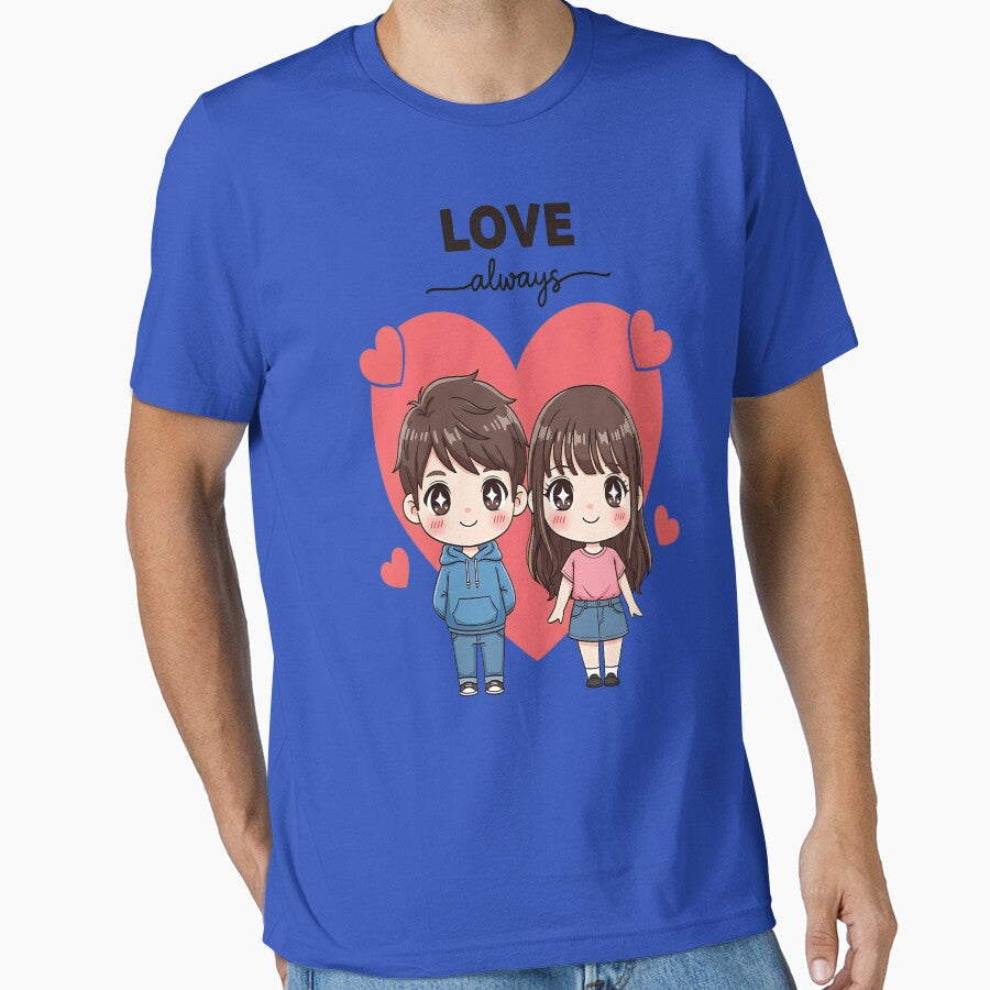 Love Always – Cute Kawaii Couple with Heart Illustration by Dhakagallere T-Shirts, Hoodie, Sweatshirt (Image 1)