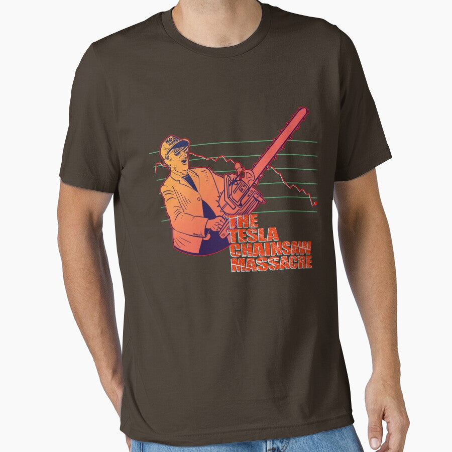 The Tesla Chainsaw Massacre – Satirical Elon Musk Stock Market Parody by blampop T-Shirts, Hoodie, Sweatshirt (Image 1)