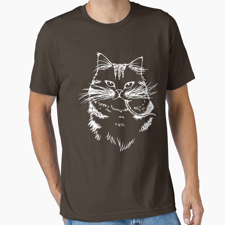 Tabby cat with mouse - Funny design for meowy cat lover - White line art for dark backgrounds by Scolliecat... (Image 1)