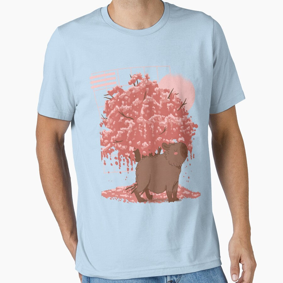 Sakura Cherry Blossom Tree With Capybara Japanese Aesthetic by MrEddie10 T-Shirts, Hoodie, Sweatshirt (Image 1)