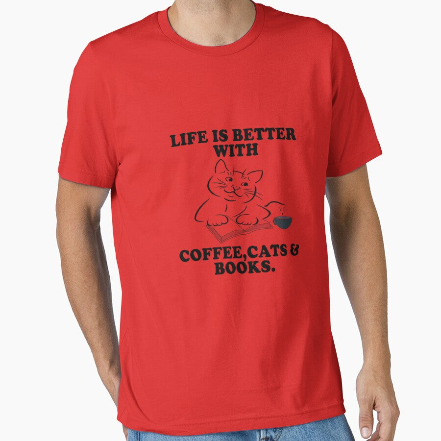 life is better with coffee cats and books Classic T-Shirt by Fivestars  ⭐⭐⭐⭐⭐ Hoodie, Sweatshirt | BlankRebels.com (Image 1)