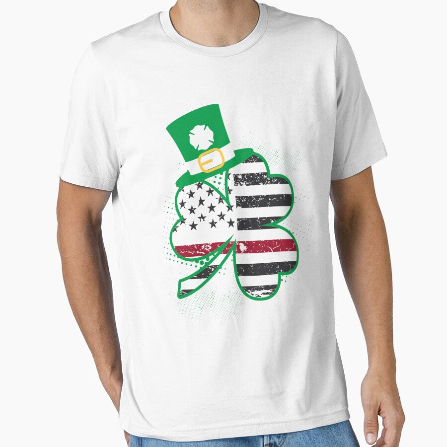 Firefighter Irish Clover Men Women White St. Patrick's Day T-Shirts by q4success Hoodie, Sweatshirt (Image 1)