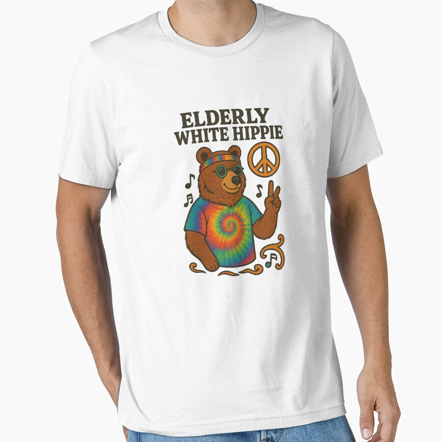 Chill Bear Hippie – Elderly White Hippie Tie Dye Psychedelic Retro Design by 9morethan9® T-Shirts, Hoodie,... (Image 1)