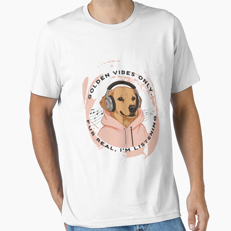 Golden Vibes Only – Cute Dog with Headphones | Funny Music Lover Quote by NeutronDesign T-Shirts, Hoodie,... (Image 1)