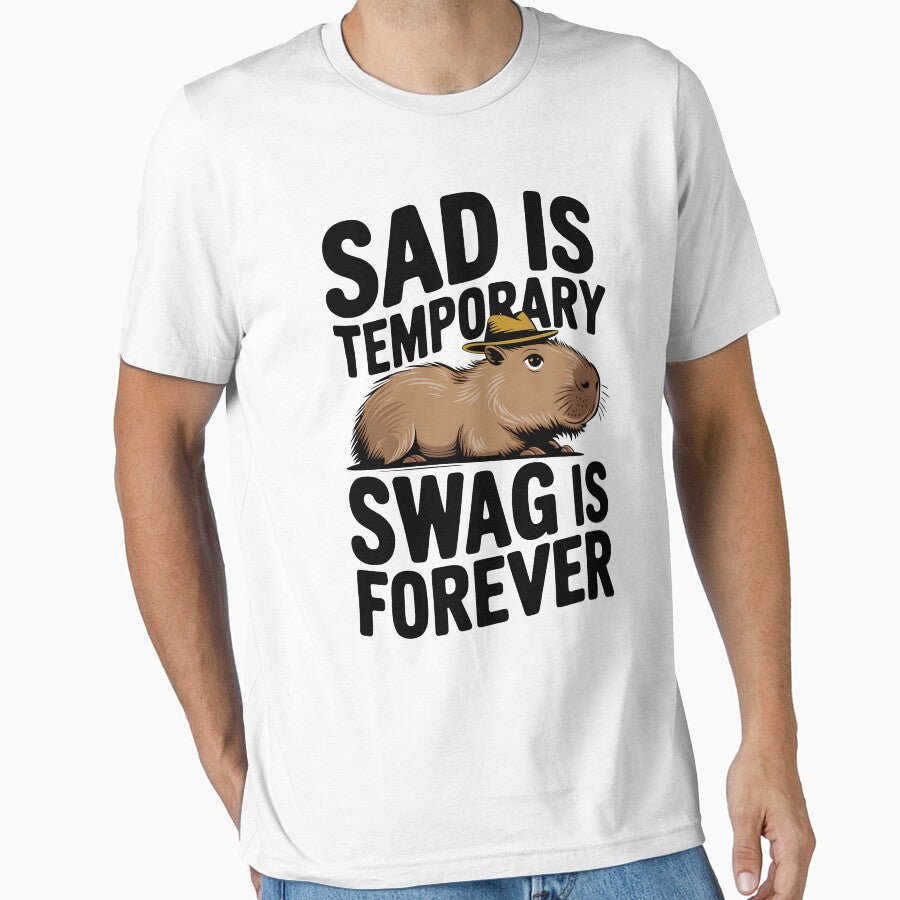 Sad Is Temporary, Swag Is Forever - Black Text Capybara Design by Stylish Grapefruit Familia T-Shirts, Hoodie,... (Image 1)