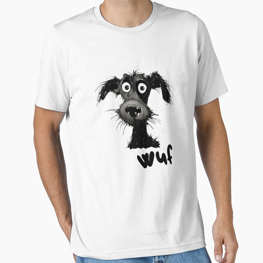 Dog saying wuf, Funny cartoon Black Dog T-Shirt by MokoTees Hoodie, Sweatshirt | BlankRebels.com (Image 1)