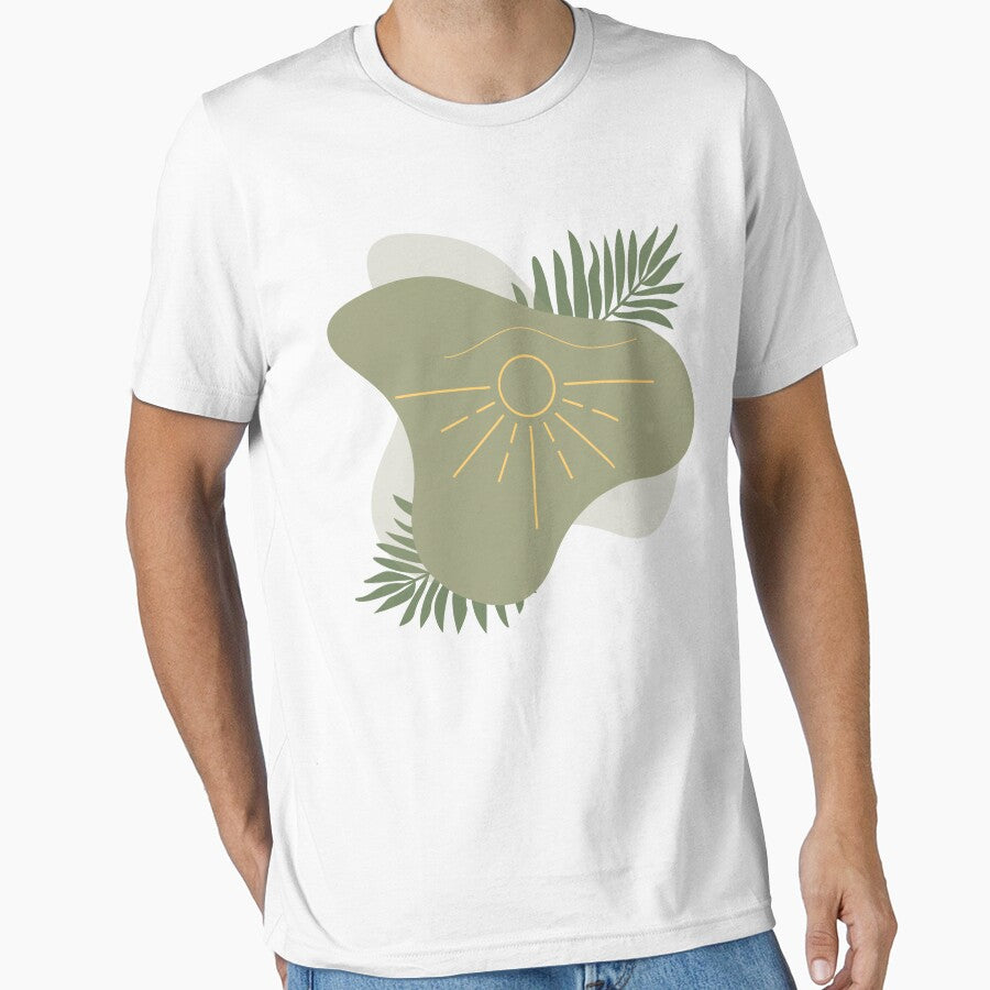 Boho Sun Abstract Art Print – Minimalist Earthy Wall Decor with Botanical Leaves by eachside-nik T-Shirts,... (Image 1)