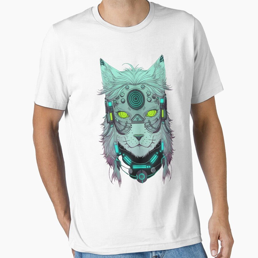 Cyberpunk cat - Techno-shaman | "Cybercat Chronicles" collection by RESToRAPTOR T-Shirts, Hoodie, Sweatshirt (Image 1)