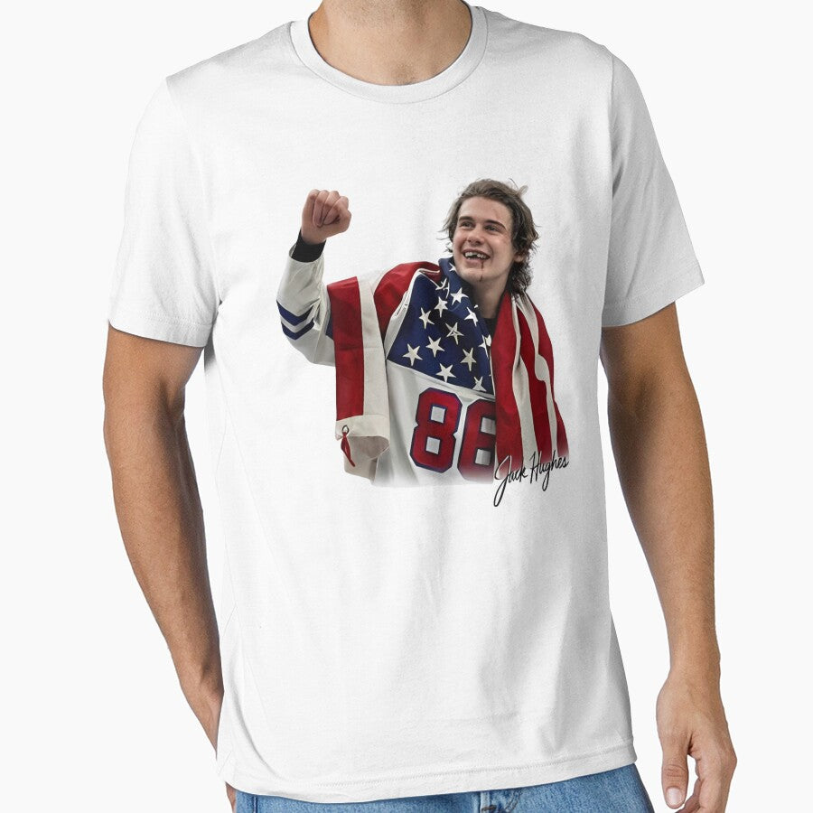 Jack Hughes USA Hockey, Patriotic Ice Hockey by CLOUDYMOODS T-Shirts, Hoodie, Sweatshirt | BlankRebels.com (Image 1)