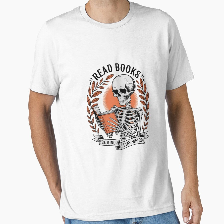 Read Books Be Kind Stay Weird Skeleton Reading Bookworm by DeadlockCrew T-Shirts, Hoodie, Sweatshirt (Image 1)