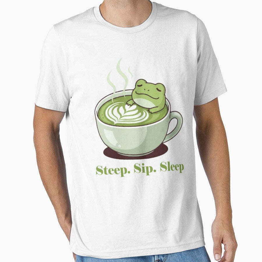 Steep. Sip. Sleep. | Kawaii Frog in Matcha T-Shirt by PunnyBean Hoodie, Sweatshirt | BlankRebels.com (Image 1)