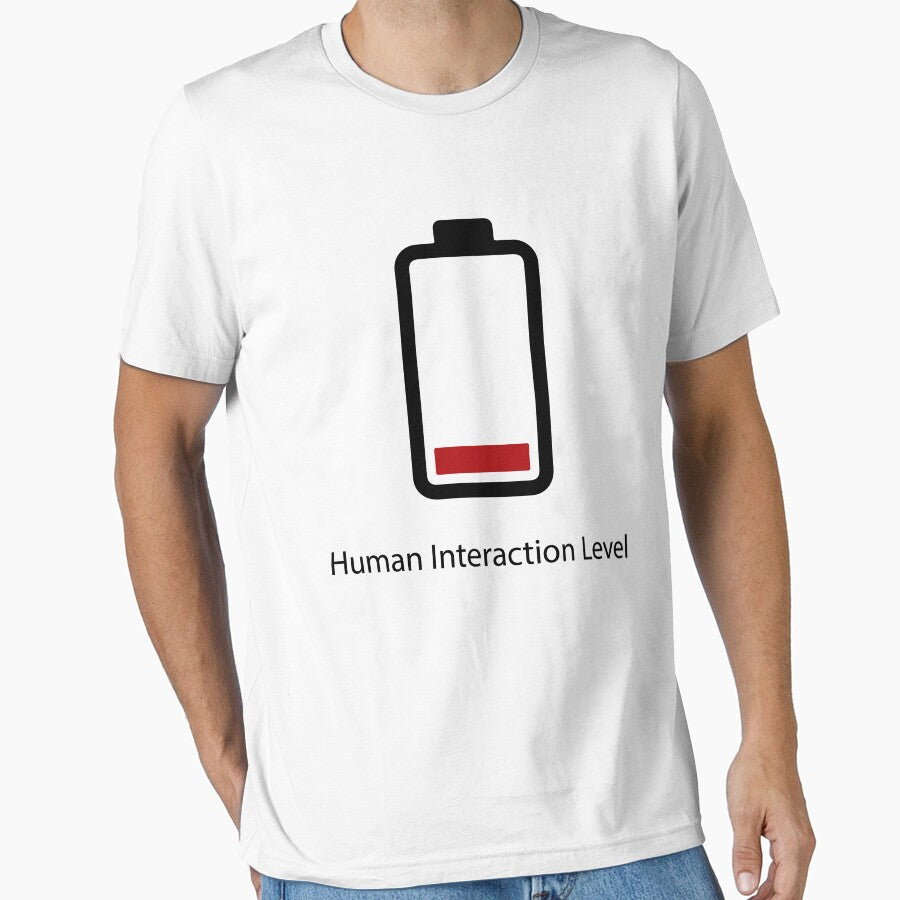 Human Interaction Level Low Battery Funny Introvert Shirt, Social Battery Drain Tee, Anti Social Humor T-Shirt, Minimalist Battery Icon Design by Design-Pro-21