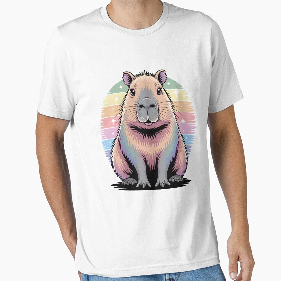 Cute Rainbow Capybara Illustration – Pastel Color Animal Art by RBToper T-Shirts, Hoodie, Sweatshirt (Image 1)