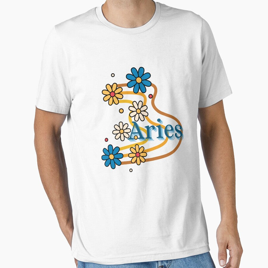 Aries Zodiac Sign Retro, Aries Aesthetic Flower Design by WittyWomenByCat T-Shirts, Hoodie, Sweatshirt (Image 1)