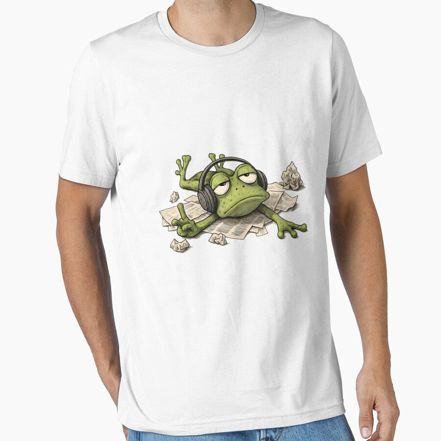 Burnout Frog – Tired Frog Listening to Music in Chaos by WakaWakoStudio T-Shirts, Hoodie, Sweatshirt (Image 1)