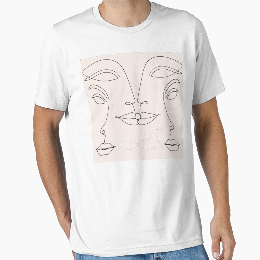 Beige Abstract Single Lined Faces Drawing Infinity Sign With Flying Birds , Minimalist Abstract One Line Art by... (Image 1)